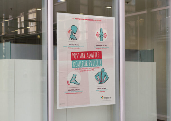 Illustration de l'affiche de prévention dans les collectivités locales sur la posture adaptée