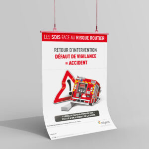 Illustration de l'affiche sur les SDIS face au risques routiers lors d'un défaut de vigilance