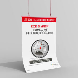 Illustration de l'affiche sur les SDIS face au risques routiers lors des excès de vitesse